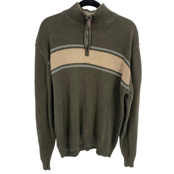 Oscar de la Renta Other - Vintage Oscar De La Renta Mens Large Green Cableknit Sweater Quarter Zip 90's